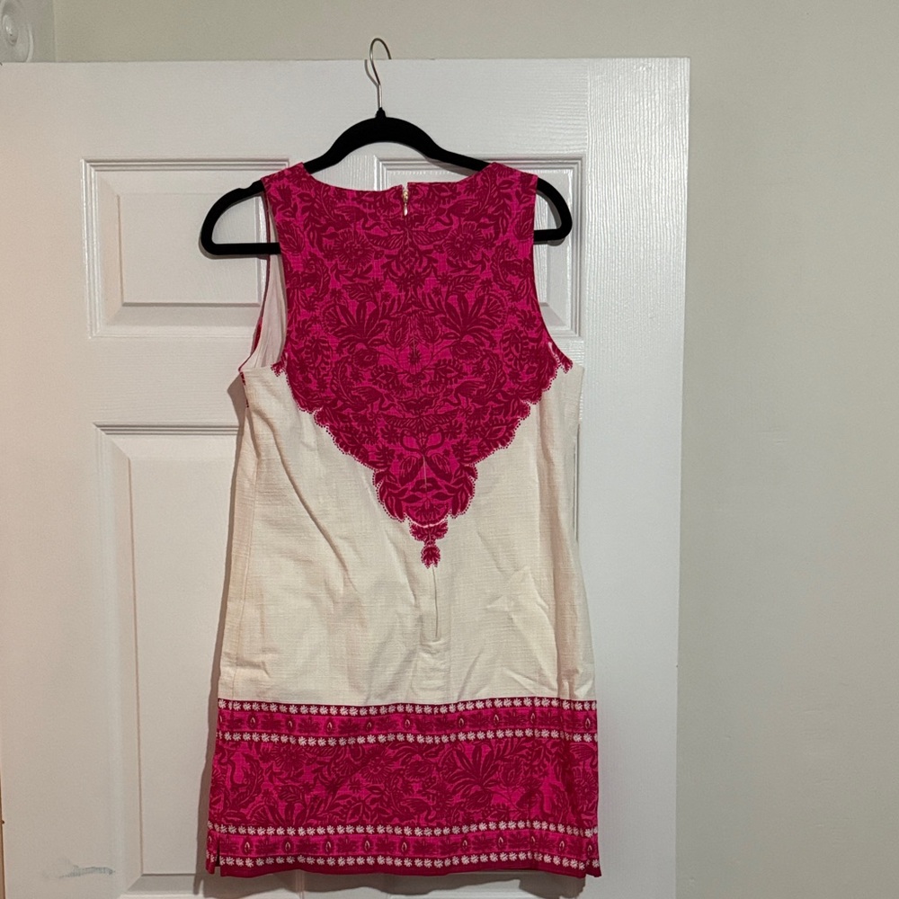 Lilly Pulitzer Cream and Hot Pink Embroidered Mini Dress